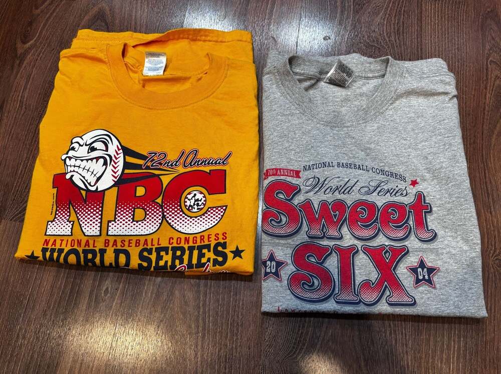 Lot of 2 Vtg Baseball NBC World Series T-Shirts 2004 & 2006 Kansas Y2K